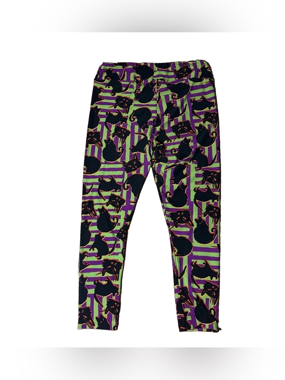 LulaRoe TC2 Halloween Leggings 3X Black Cat Neon Green Purple Goth Whimsy Witchy